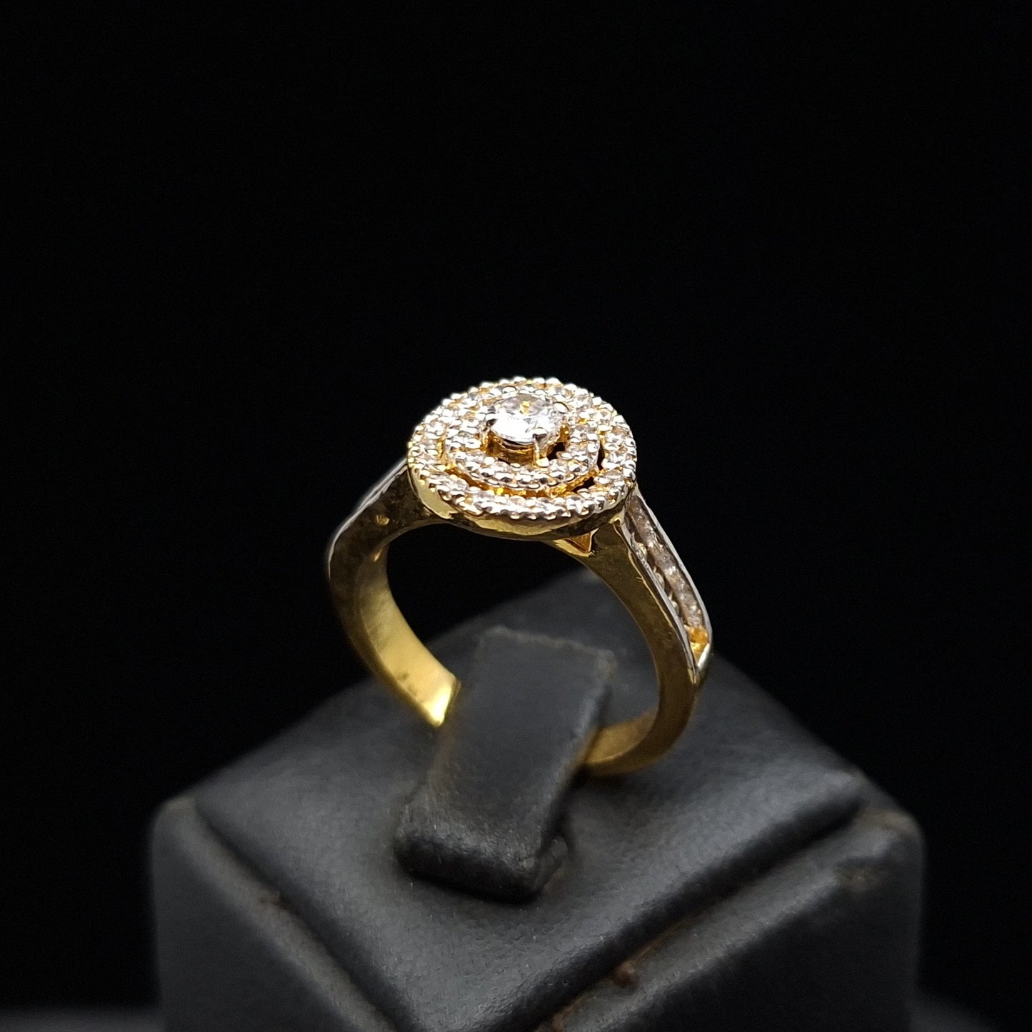 Double Halo Zirconia on Gold-plated Silver Ring
