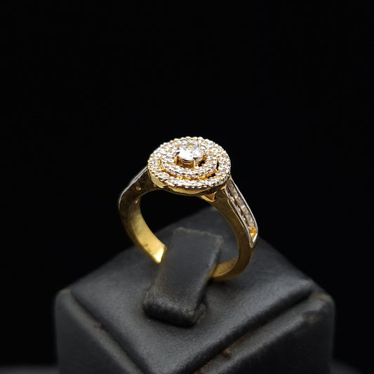 Double Halo Zirconia on Gold-plated Silver Ring