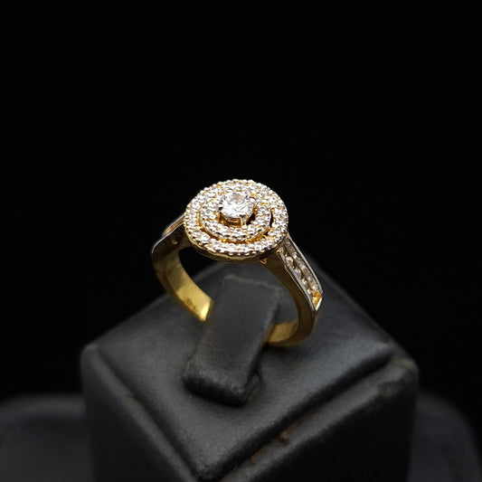 Double Halo Zirconia on Gold-plated Silver Ring