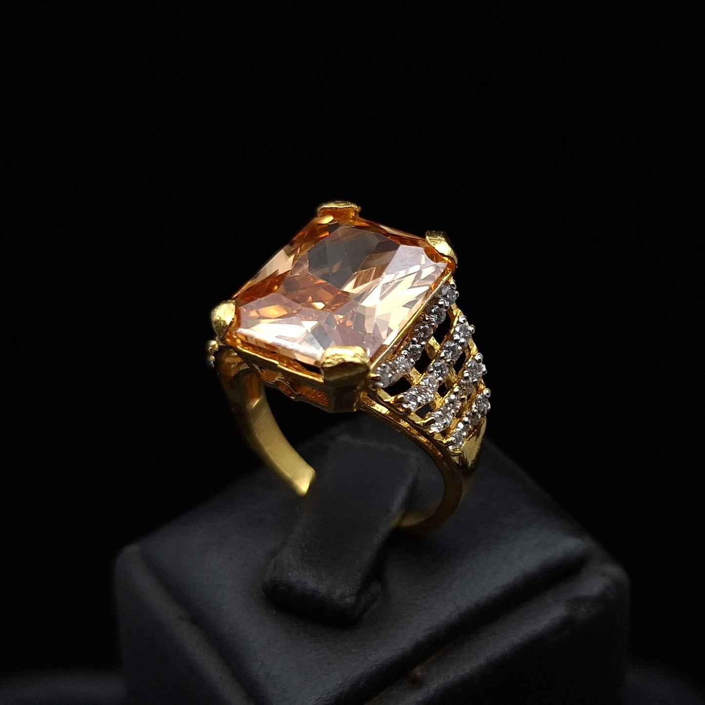 Large Orange Zirconium on Gold-plated Silver ring