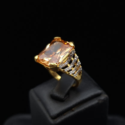 Large Orange Zirconium on Gold-plated Silver ring