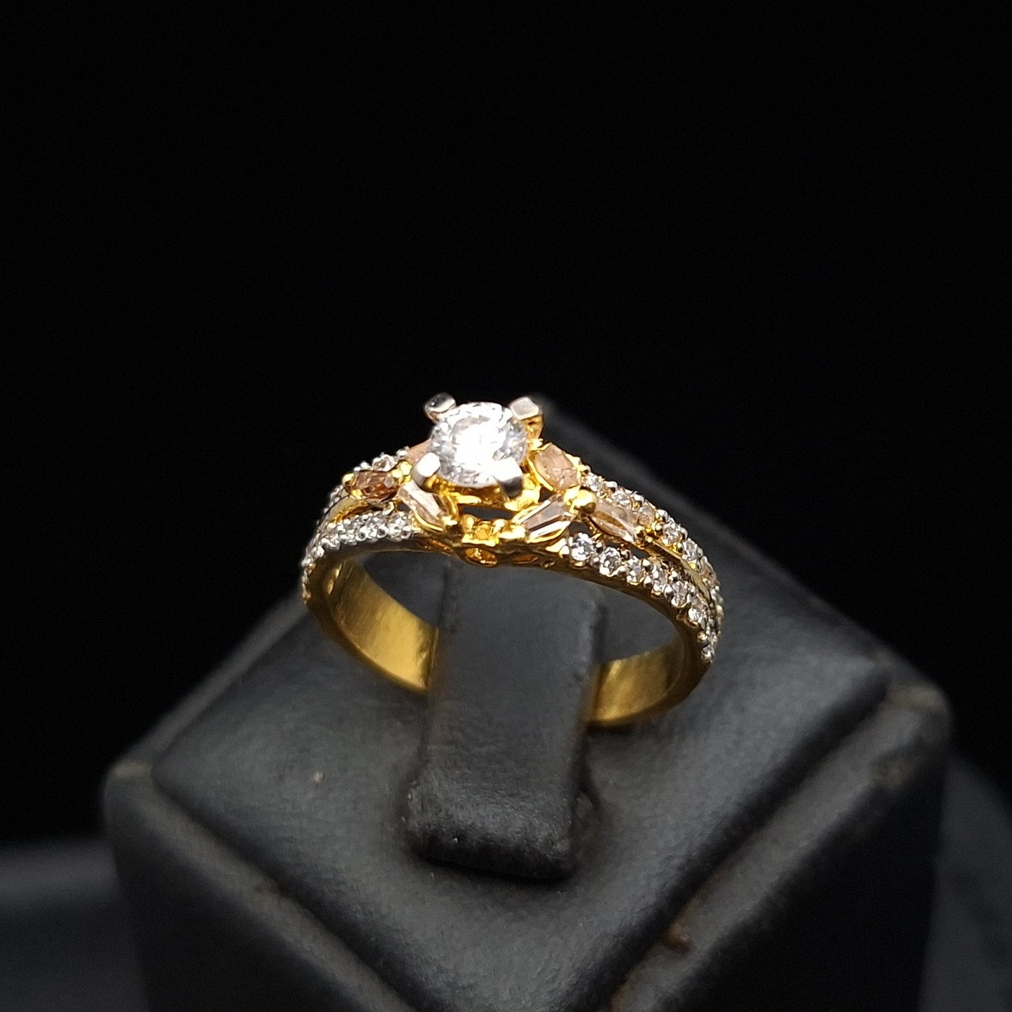 Zirconium Pave with Yellow Zirconia Side Stones on Gold-plated Silver Ring