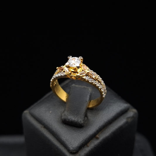 Zirconium Pave with Yellow Zirconia Side Stones on Gold-plated Silver Ring