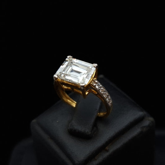 Emerald-Cut Zirconium Pave Style Gold-plated Silver Ring