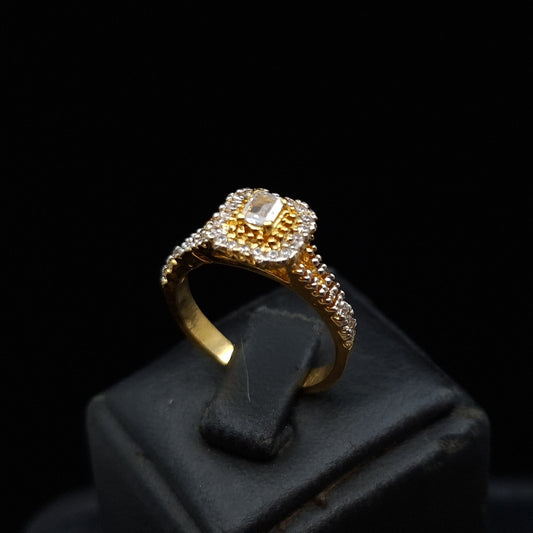 Emerald-cut Yellow Zirconium Centre Stone with Side Stones on Gold-plated Silver Ring