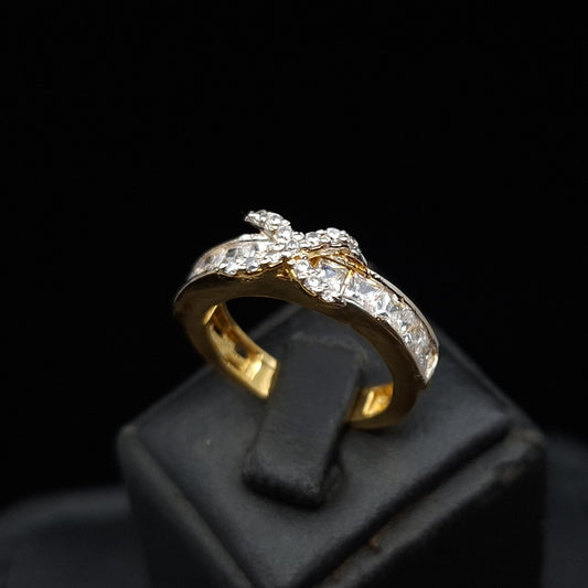 Zirconium Cross on Channel Set Zirconium Gold-plated Silver Band Ring