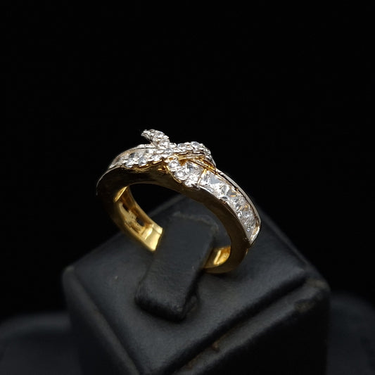 Zirconium Cross on Channel Set Zirconium Gold-plated Silver Band Ring