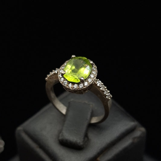 Peridot and Zirconium on Silver Ring