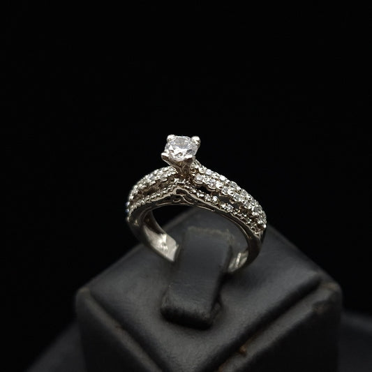 Solitaire Zirconium Pavé Silver Ring