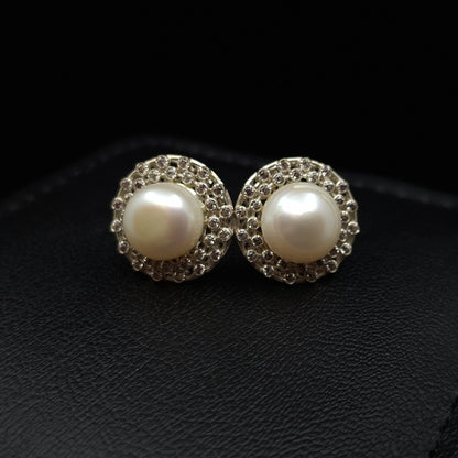 Pearl Zirconia Earrings - Large