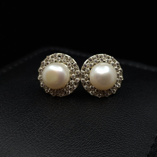 Pearl Zirconia Earrings - Large