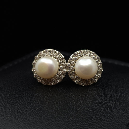 Pearl Zirconia Earrings - Large