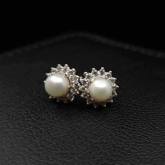 Pearl Zirconia Earrings - Small