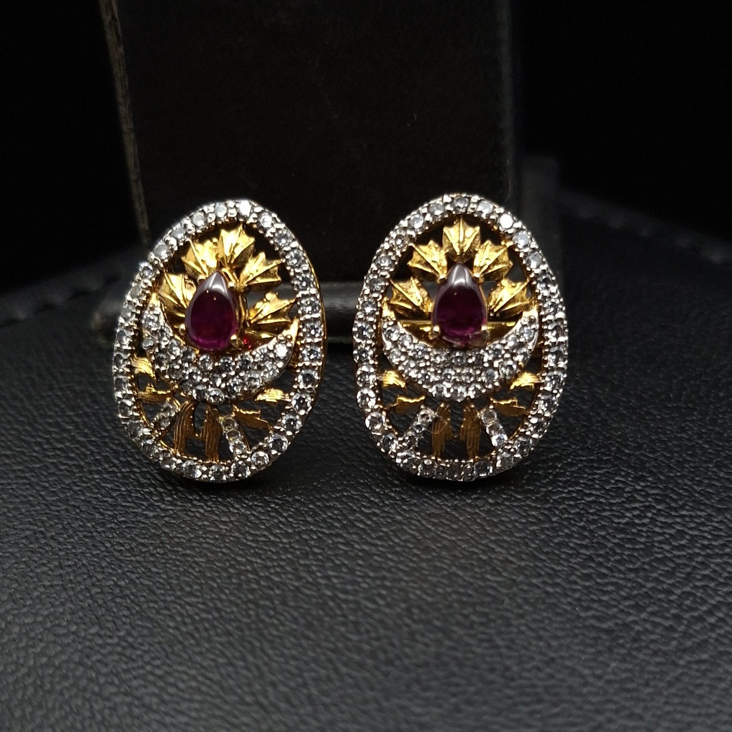 Silver and Zirconia with Chetam Ruby Gold-plated Pendant Set