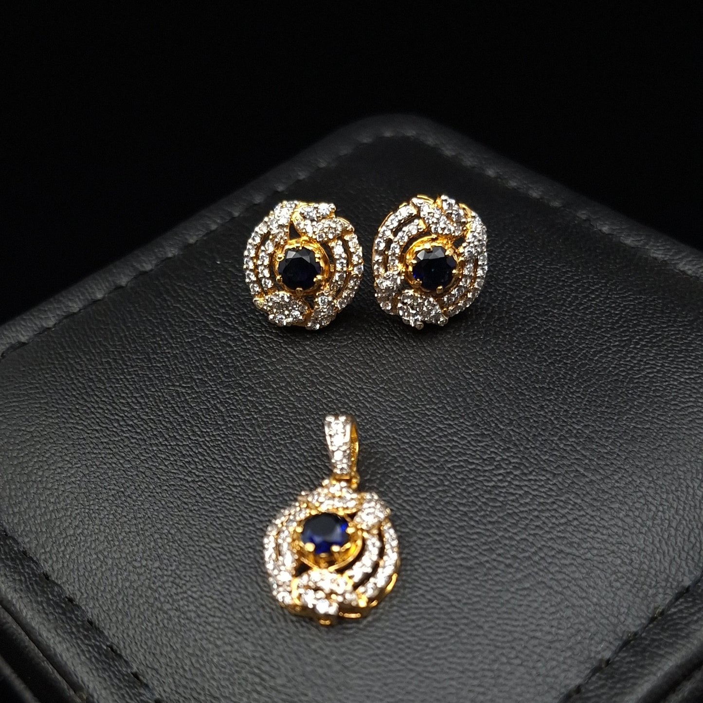 Zirconia Pendant Set with Chetam Blue Sapphire in Gold-plated Silver