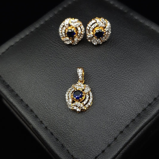 Zirconia Pendant Set with Chetam Blue Sapphire in Gold-plated Silver