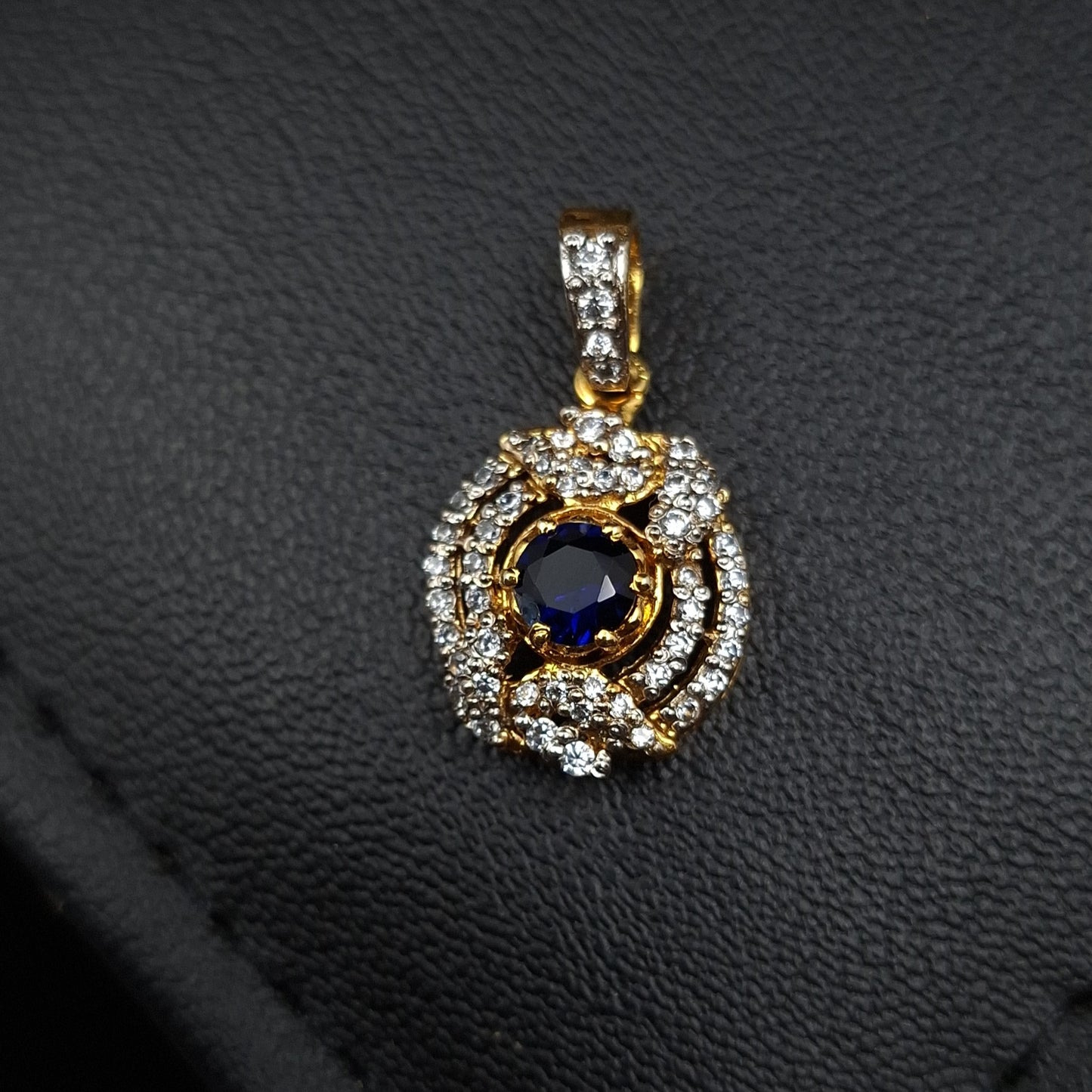 Zirconia Pendant Set with Chetam Blue Sapphire in Gold-plated Silver