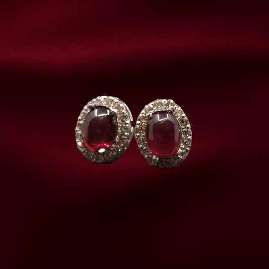 African Ruby Cabochons and Zircon on Silver Studs