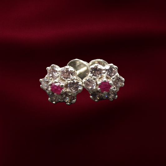 African Ruby and Steel Grey Zirconium on Silver Studs