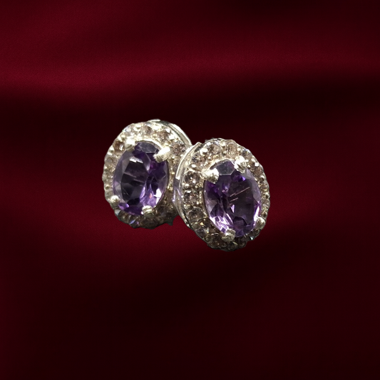 Amethyst and Zircon on Silver Earrings