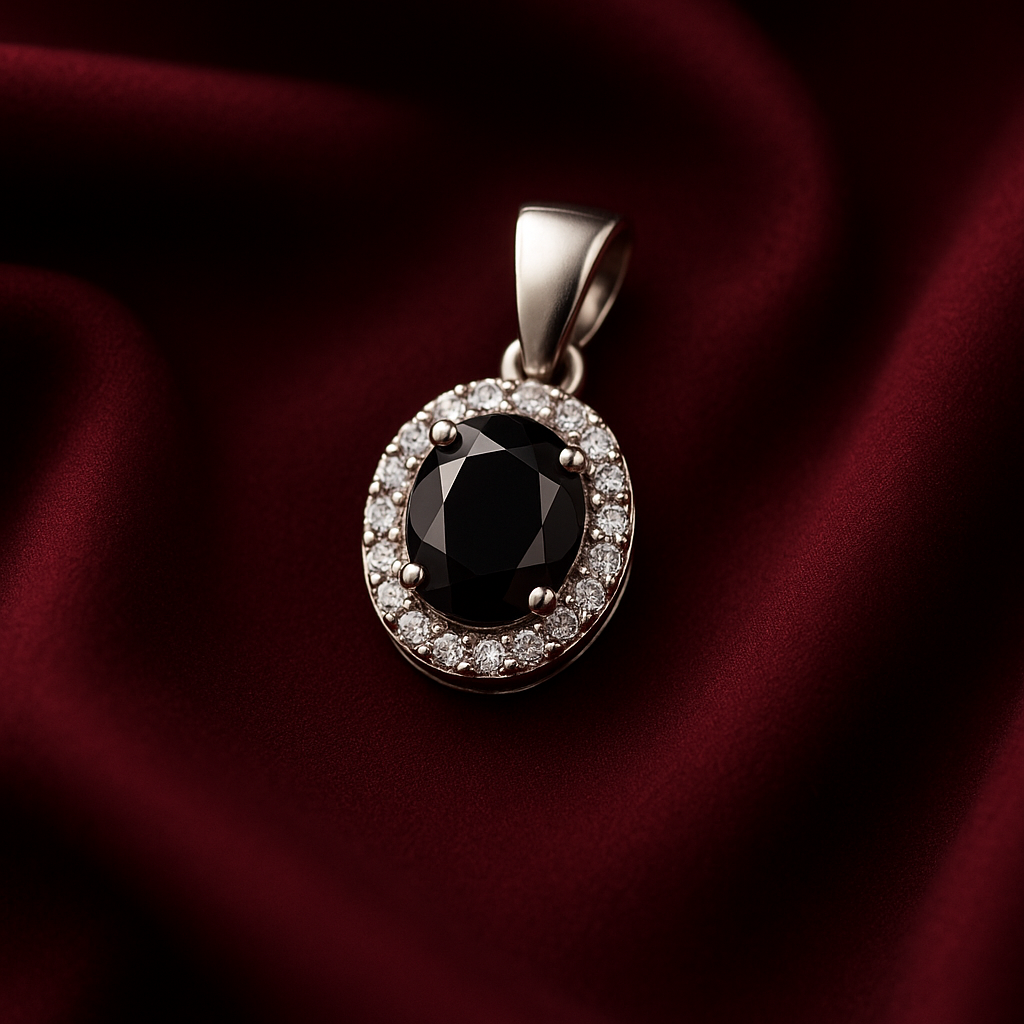 Natural Sapphire and Zircon on Silver Pendant