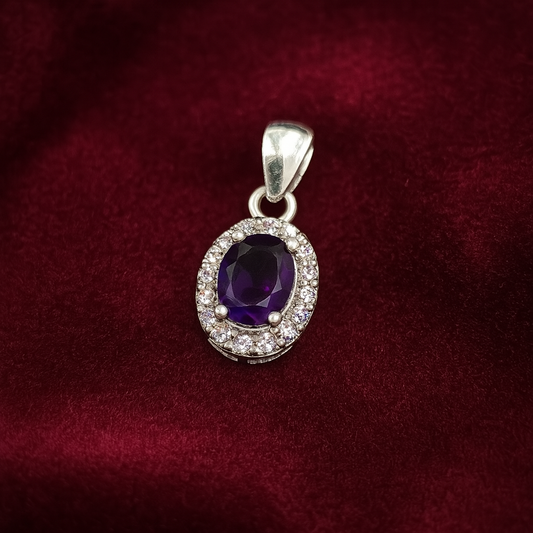 Amethyst and Zirconia on Silver Pendant