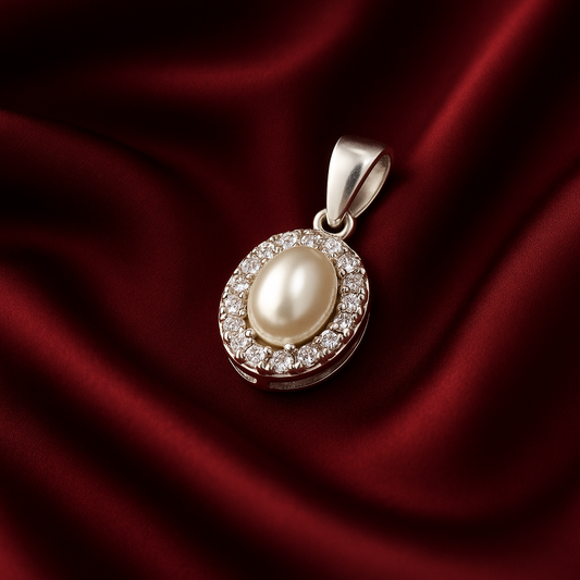 Cultured Pearl and Zirconia on Silver Pendant