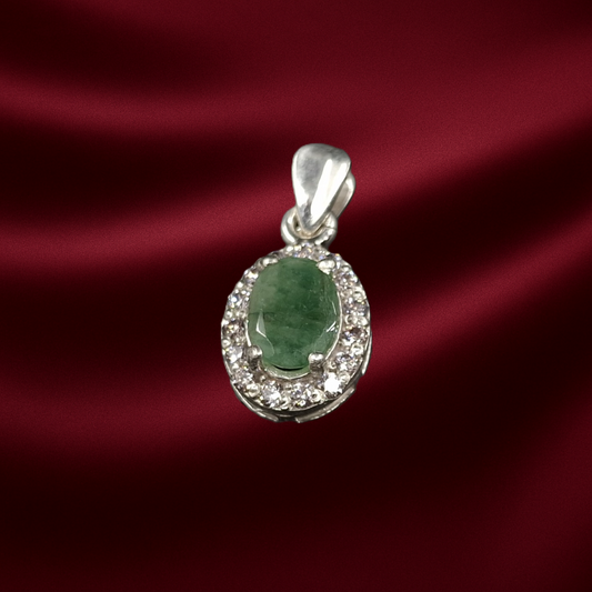 Emerald and ZirconiaSilver Pendant
