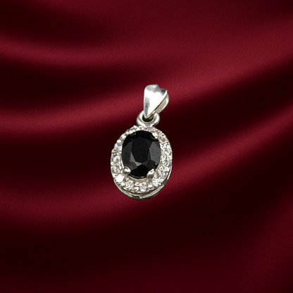 Natural Sapphire and Zircon on Silver Pendant