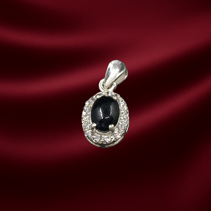 Sapphire Cabochon and Zircon on Silver Pendant