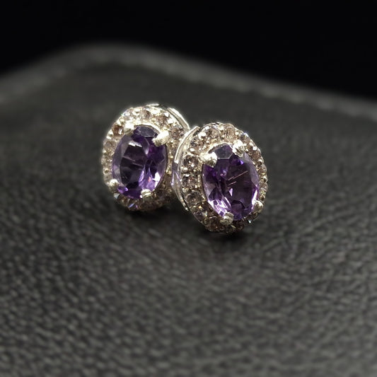 Amethyst and Zircon on Silver Earrings