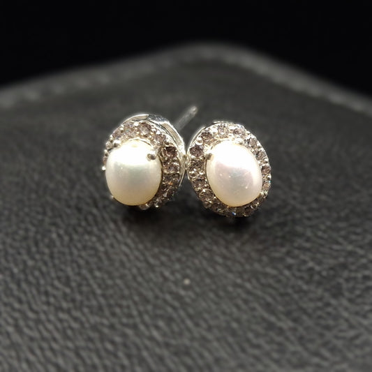Freshwater Pearls and Zircon on Silver Studs