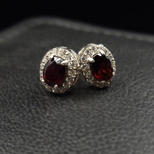 African Ruby and Zirconium on Silver Studs