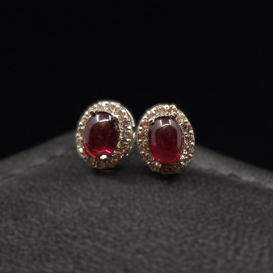 African Ruby Cabochons and Zircon on Silver Studs