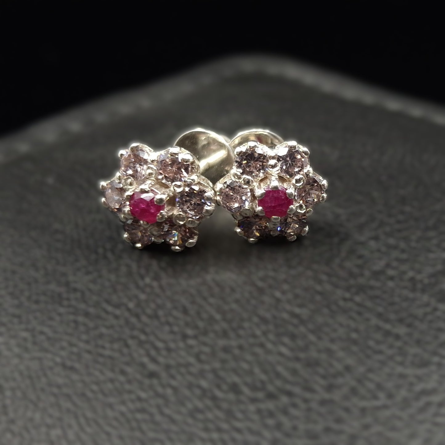 African Ruby and Steel Grey Zirconium on Silver Studs