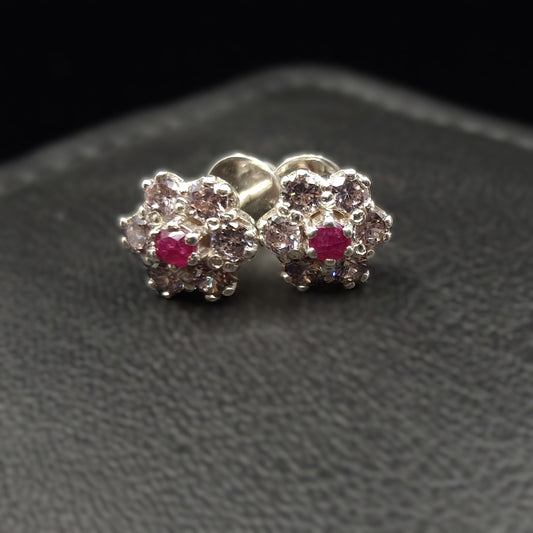 African Ruby and Steel Grey Zirconium on Silver Studs
