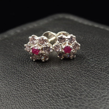 African Ruby and Steel Grey Zirconium on Silver Studs